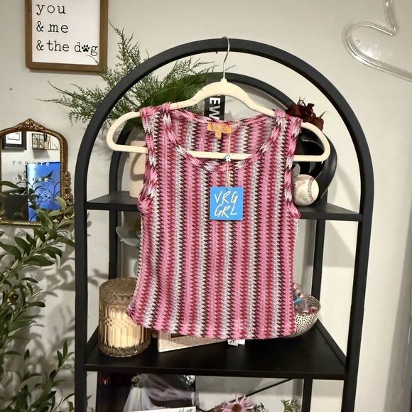 VRG GRL Pink and Red Striped Crop Top size medium - Picture 1 of 10